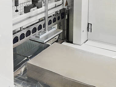 Niederhalteplatte: mechanisches System für Folien- und Produktfixierung während der Querschweißung